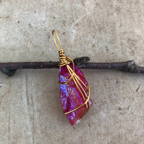 Ruby Aura Quartz Meditation Pendant (Large)